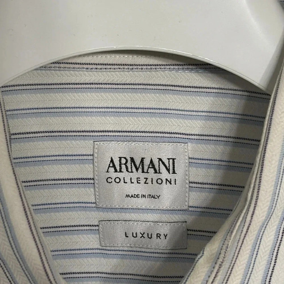 VTG Armani Collezioni Luxury button up shirt L blue stripe L/S Made in Italy - Picture 4 of 12